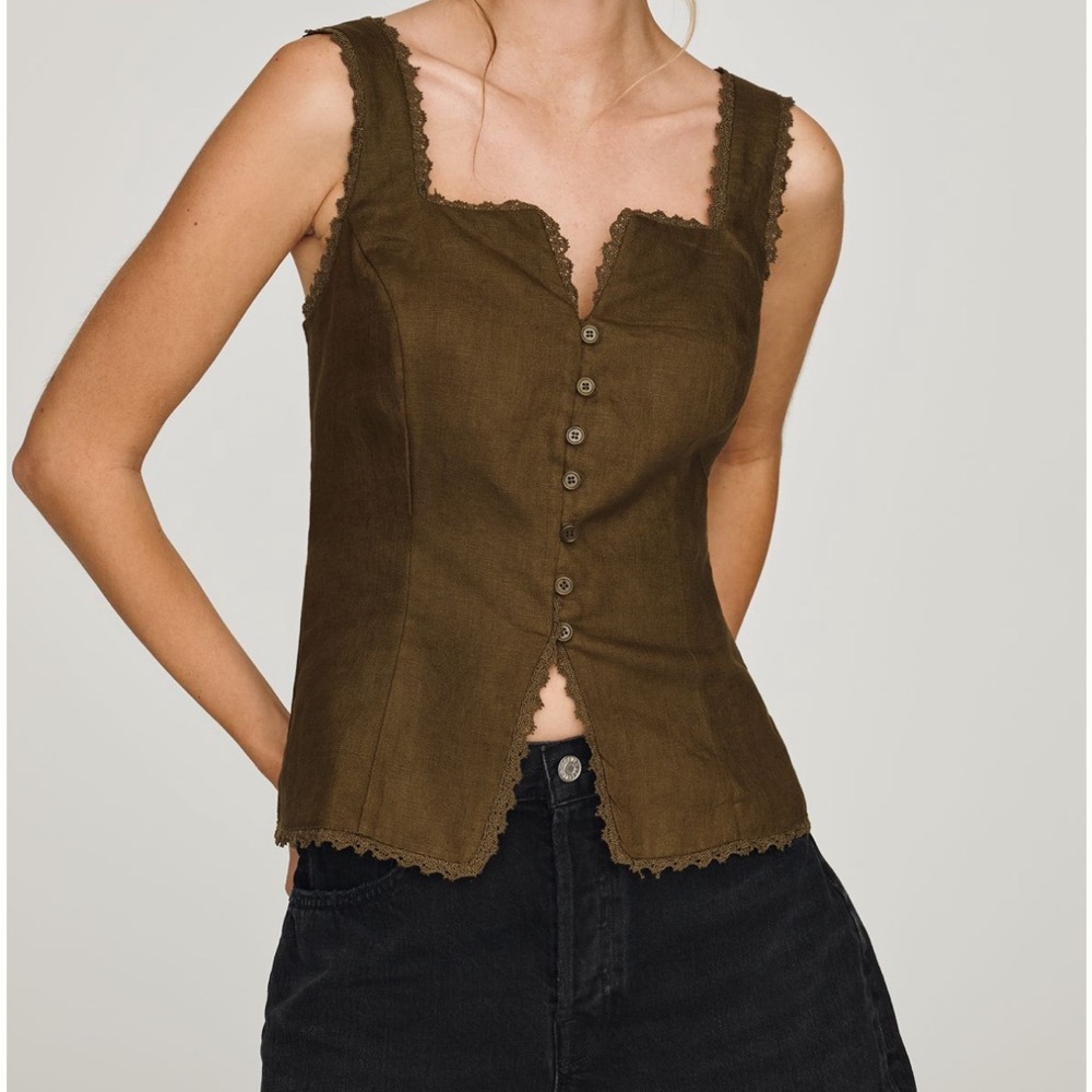 Reformation Viola Olive Linen Tank Top